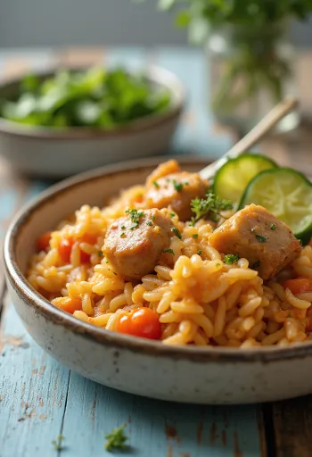 أرز باللحم محضر بلحم عجل غني بالعصارة وخضروات.