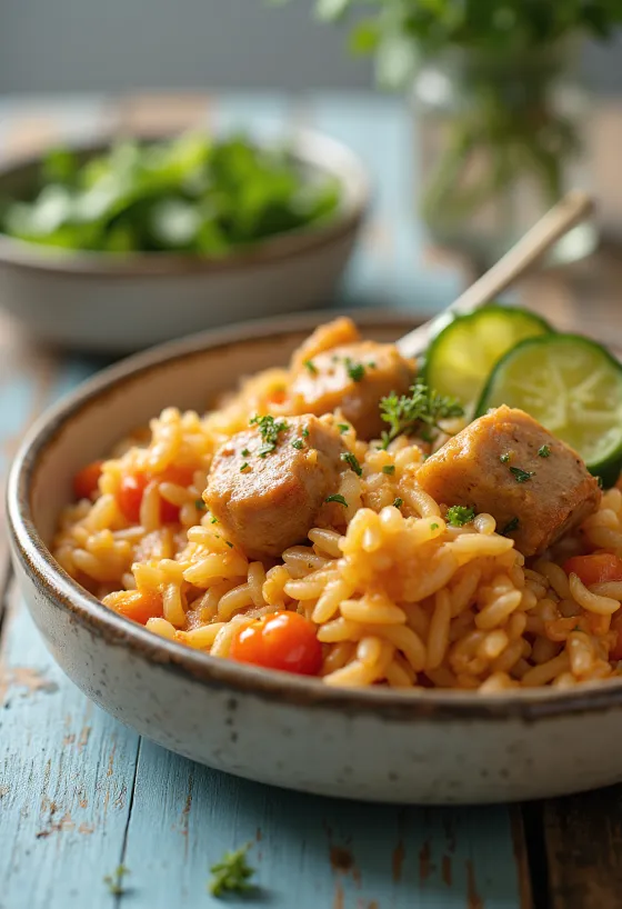 أرز باللحم محضر بلحم عجل غني بالعصارة وخضروات.