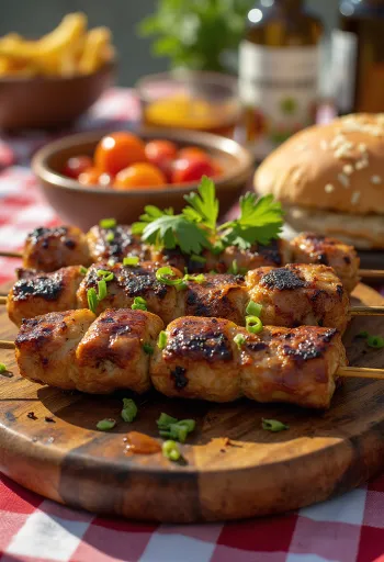 كباب لحم الجمل يقدم مع سلطة طازجة وخبز عربي.