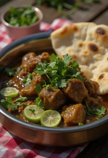 بايا بالكزبرة، تقدم مع شرائح ليمون طازجة وفلفل أخضر