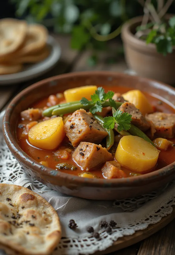 كالديلو بالبطاطس مقدم، حساء لحم غني مع الخضروات والتوابل الطازجة