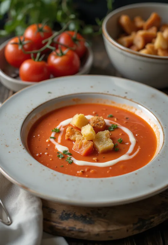 شوربة طماطم كريمية مع ريحان طازج