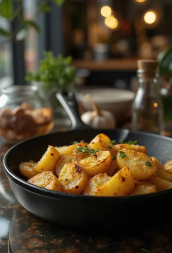 بطاطس مخبوزة ذهبية ومقرمشة مع أعشاب طازجة.