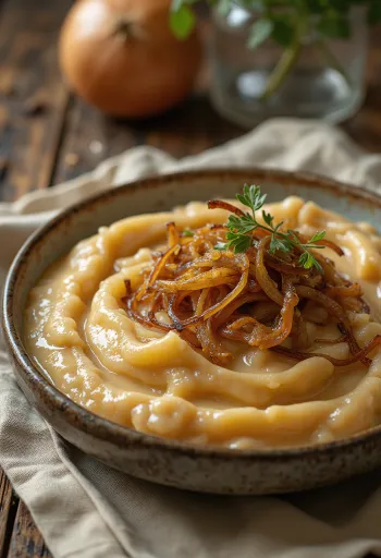 صلصة البصل المكرمل مقدمة مع خبز طازج