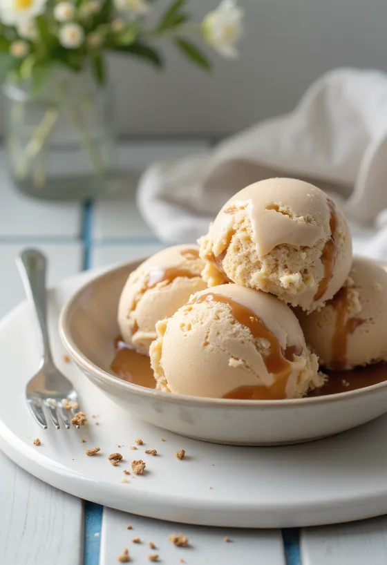 آيس كريم القهوة والكراميل مقدم في وعاء