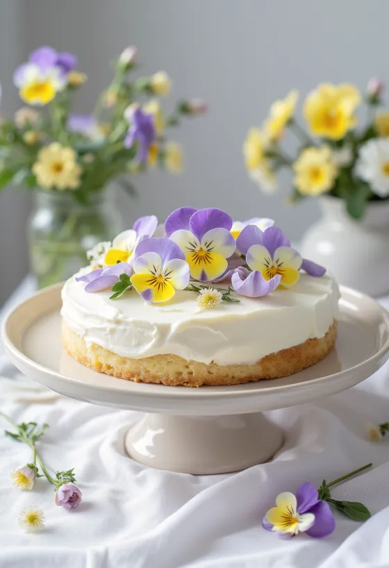 كعكة الزهور الربيعية مزينة بزهور صالحة للأكل