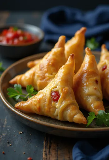 سمبوسة الدجاج الحارة مقدمة للتقديم