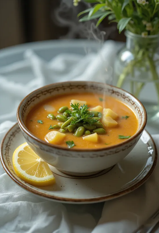 شوربة بالوتش تقليدية، محضرة بفاصوليا خضراء وبطاطس ولحم ضأن غني.