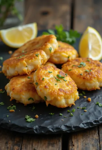 كرات باكالهاو خالية من الغلوتين، كرات سمك قد ذهبية بنية مقدمة