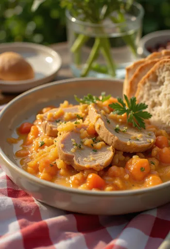 لحم بقر مع ليتشو بالكريمة الحامضة جاهز للتقديم