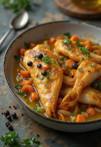 سمك إسكابيche مقدم مع خضروات