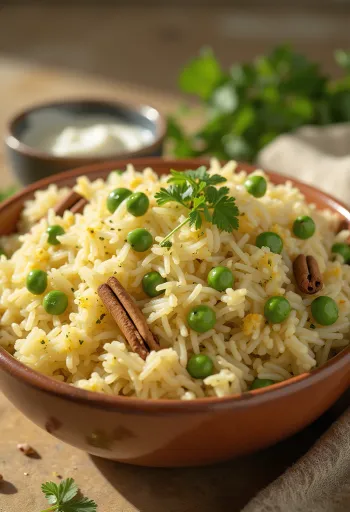 أرز بالبازلاء (Matar Pulao) يُقدم طازجاً