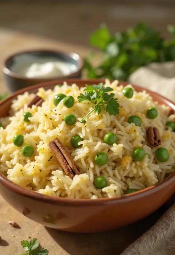أرز بالبازلاء (Matar Pulao) يُقدم طازجاً