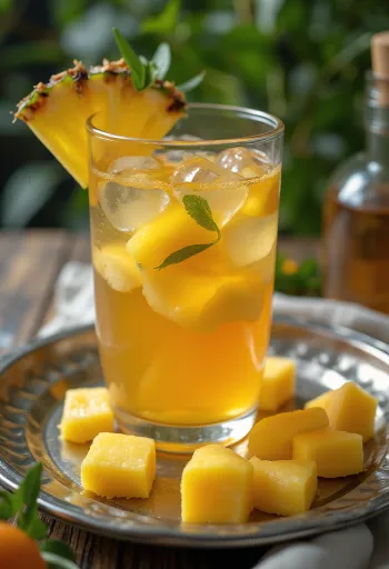 شاي الفواكه الاستوائية في كوب التقديم