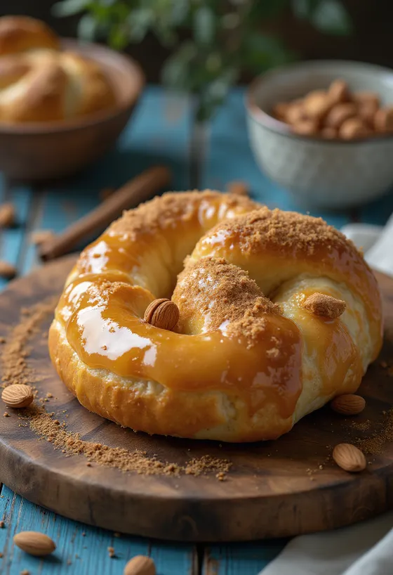 بريتزل القرفة والمارzipan مقدم للتقديم