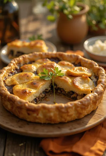 فطيرة الفطر النباتية الكريمية مقطعة لشرائح