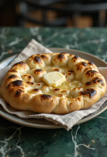 أرغفة خبز نان بالعجين المخمر مدهونة بالزبدة والأعشاب