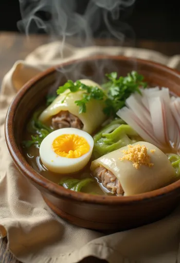 أودين بلفائف الملفوف مع البيض والخضروات في مرق ساخن