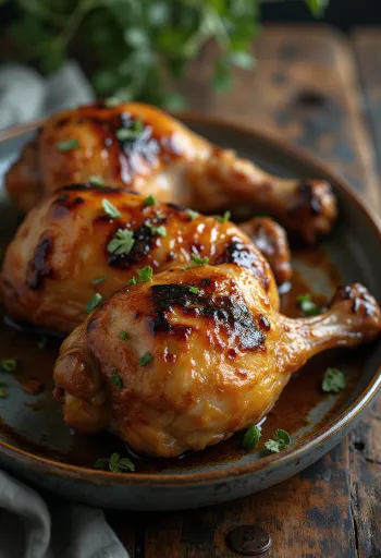 أفخاذ الديك الرومي المشوية مقدمة مع الأعشاب الطازجة والخضروات المشوية.