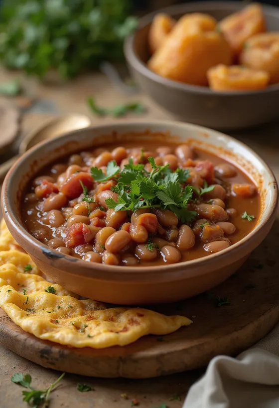 يخنة لوبيو مع خبز مشادي والبقدونس الطازج