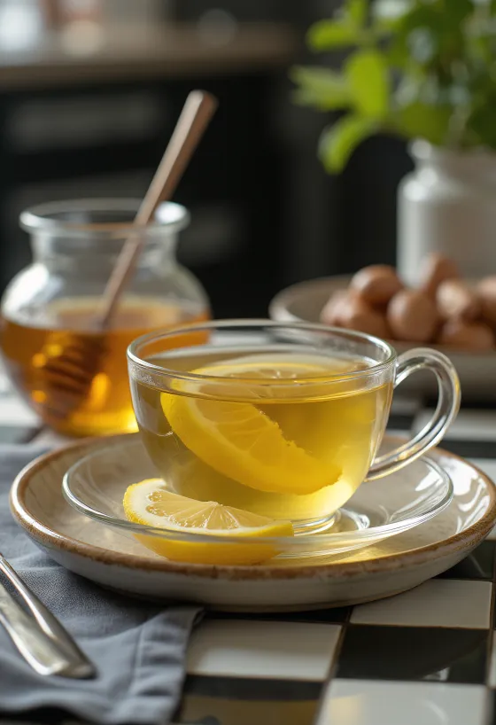 شاي أخضر بالليمون مقدم طازجاً