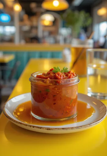 صلصة الهريسة مقدمة مع خضروات مشوية