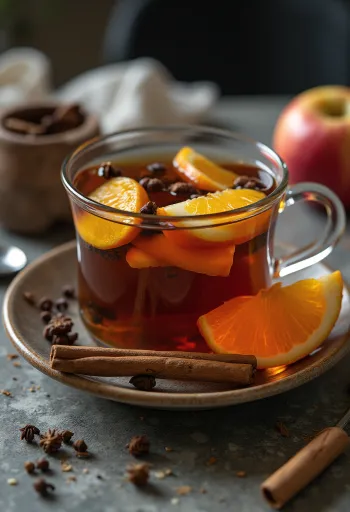 شاي التفاح والبرتقال يقدم في كوب