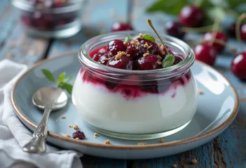 زبادي الكرز البروبيووتيك مقدم مع الكرز الطازج