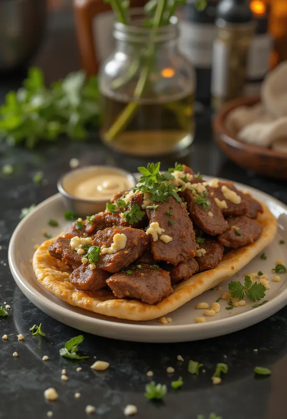 شاورما لحم الضأن، خضروات طازجة ولبن