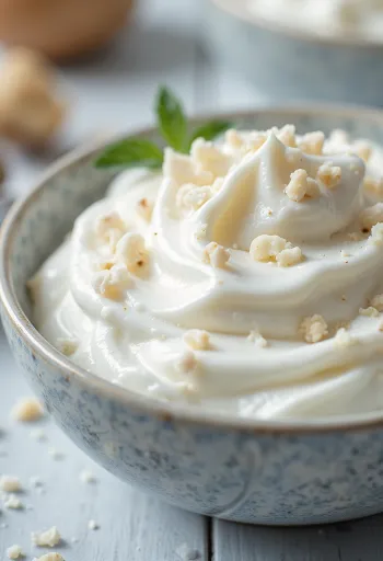 صلصة الزبادي بالكريمة والنعناع مقدمة في طبق