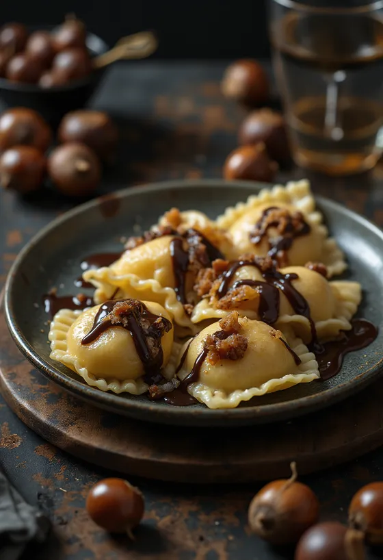 رافيولي حلو بالكستناء والشوكولاتة