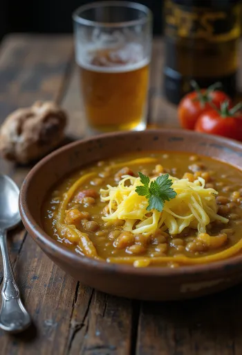 شوربة حريرة كلاسيكية بالبيض، تقدم مع مكونات غنية باللحم والخضروات