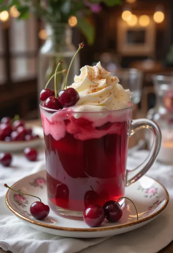 مشروب التفاح والكرز الحلو الدافئ في كوب