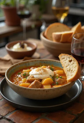 يخنة ملفوف تقليدية مع لحم بقر عصيري وملفوف مخلل، تقدم مع كريمة حامضة.