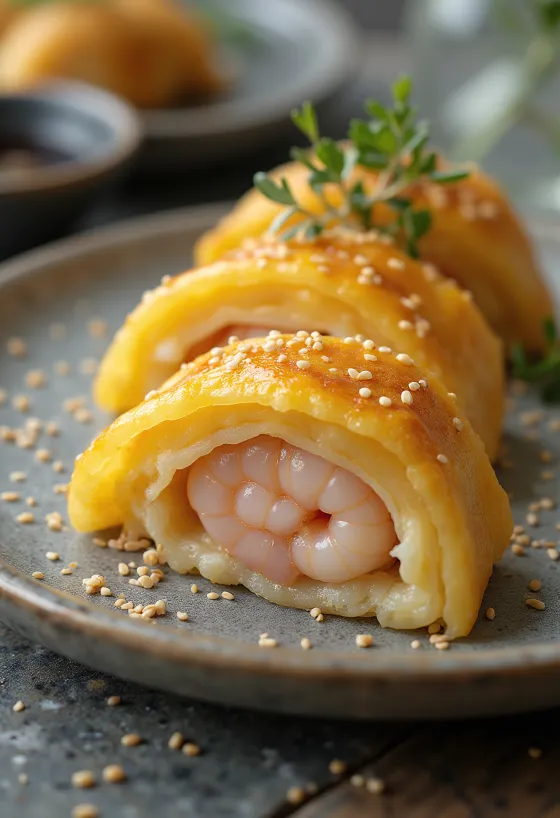 تاماغوياكي ببيوريه الروبيان، أومليت بحشوة غنية من الروبيان