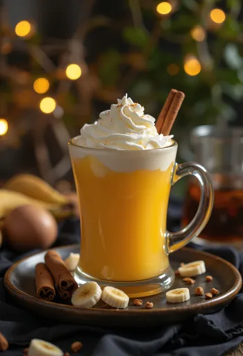 عصير تفاح بالموز والمانجو يقدم في كأس