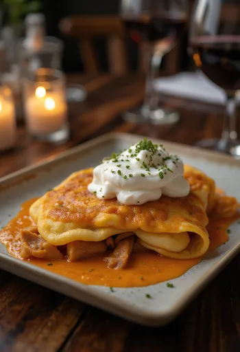 فطيرة هورتوباجي باللحم مع كريمة حامضة وبقدونس طازج