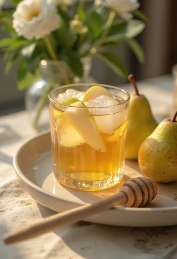 مشروب الكمثرى الفوار مقدم طازجاً