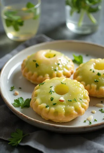 كرات بوري مقرمشة بجانب وعاء ماء تفاح أخضر