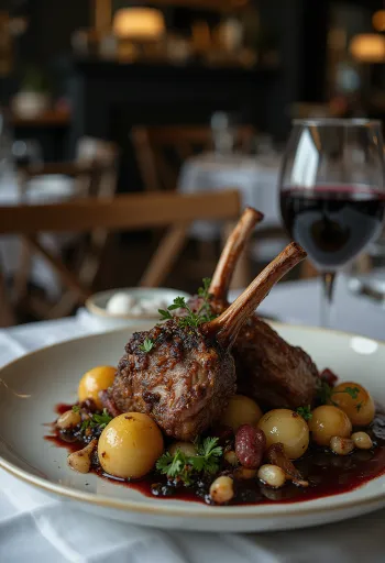 موزة ضأن مشوية تقدم مع الخضروات