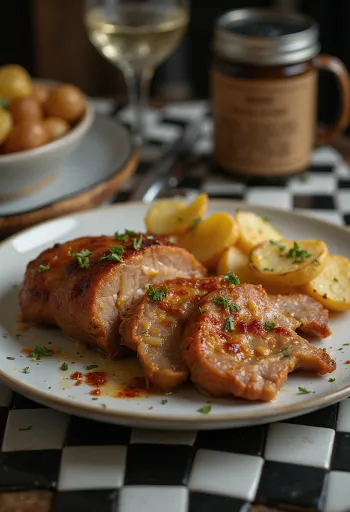 شرائح لحم مشوية بالثوم مقرمشة، تقدم مع أعشاب طازجة