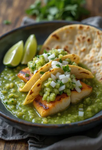 تاكو السمك مع صلصة السالسا فيردي