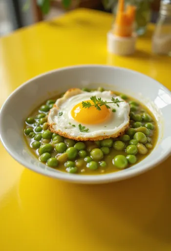 يخنة بازلاء كريمية، مرشوشة ببقدونس طازج