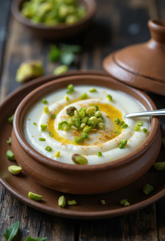 بهابا دوي، حلوى زبادي مطهو على البخار مزينة بالفستق