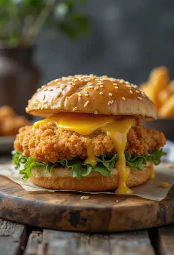 برجر دجاج مقلي مع تغطية مقرمشة