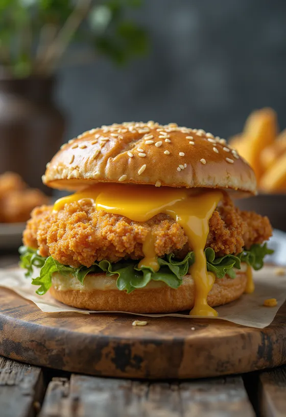 برجر دجاج مقلي مع تغطية مقرمشة