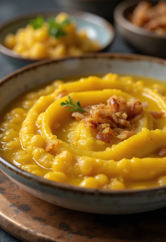 يخنة بازلاء صفراء مع بقدونس طازج وإضافة مقرمشة