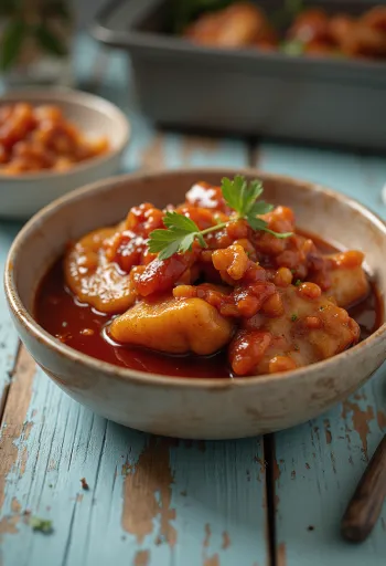 صقيل الباربكيو بالعسل مقدم في طبق