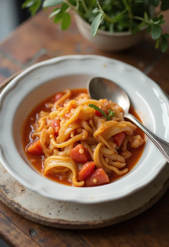 ملفوف بالطماطم مقدم مع الشبت الطازج وكرات اللحم الشهية.