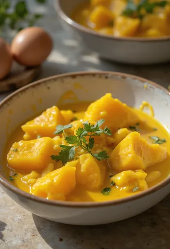 كاري الباذنجان والبطاطا الحلوة مقدم للتقديم